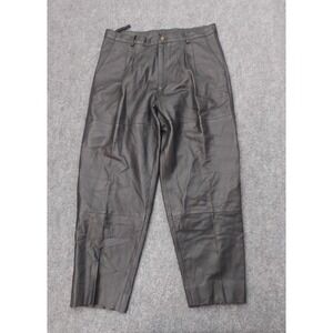 Vtg BAGAZIO Leather Pants Mens 38 Black Tapered Pleated 90s Retro Lined Baggy